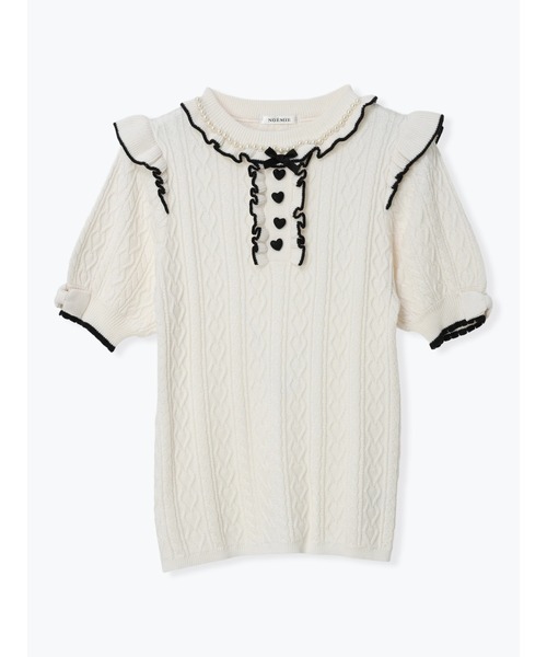 NOEMIE（ノエミー） tシャツ 半袖 ケーブル編みフリルリボンニット