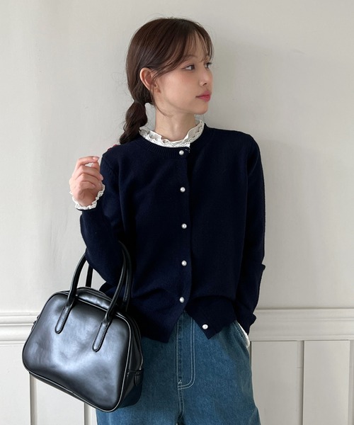 「by muni:r」 ニットカーディガン FREE ネイビー レディース_画像6