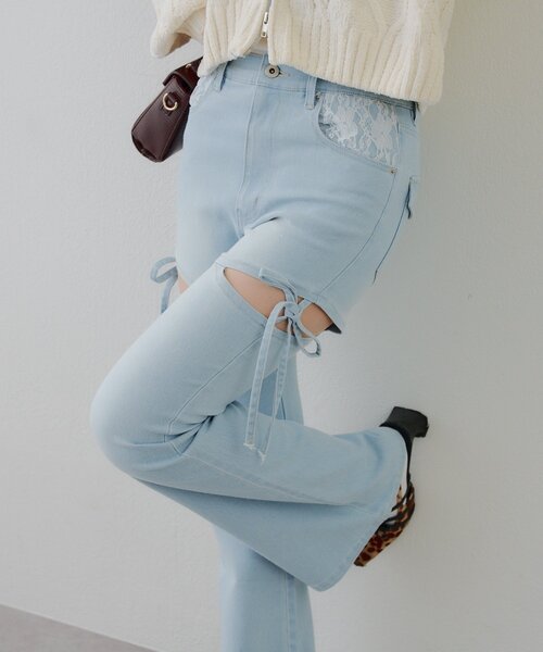 「continuer de NICE CLAUP」 ブーツカットデニムパンツ SMALL ブルー レディース_画像2