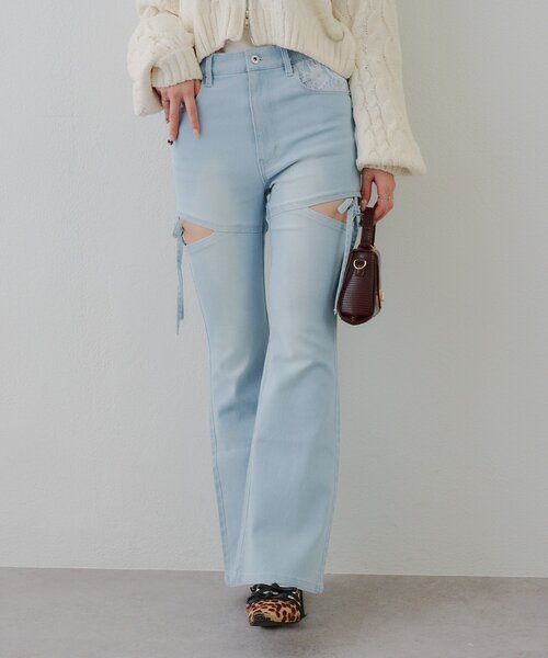 「continuer de NICE CLAUP」 ブーツカットデニムパンツ SMALL ブルー レディース_画像3