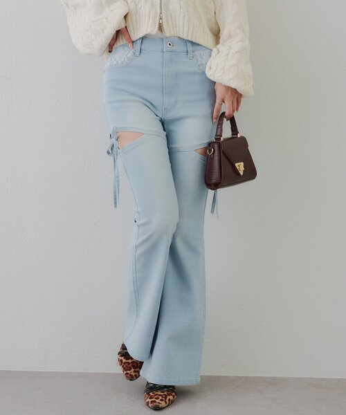 「continuer de NICE CLAUP」 ブーツカットデニムパンツ SMALL ブルー レディース_画像4