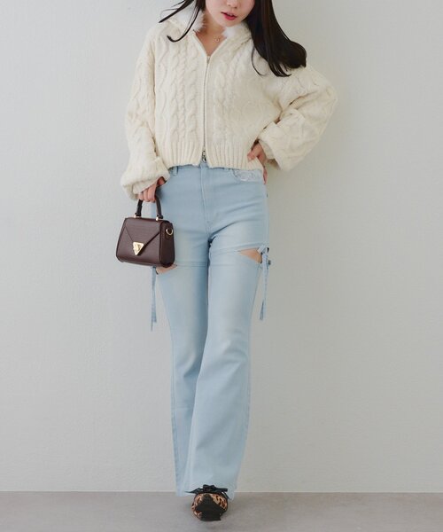 「continuer de NICE CLAUP」 ブーツカットデニムパンツ SMALL ブルー レディース_画像7