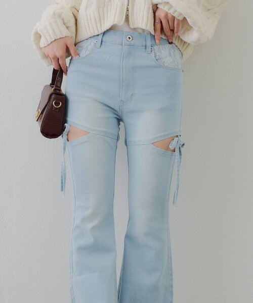 「continuer de NICE CLAUP」 ブーツカットデニムパンツ SMALL ブルー レディース_画像8