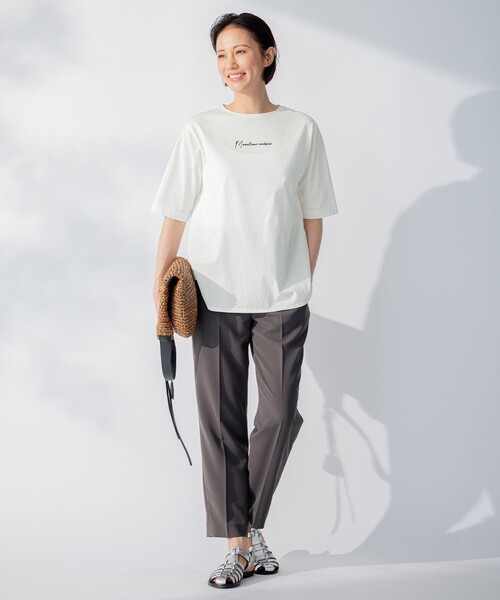 tシャツ 「XSサイズ~/洗える」Marine半袖 ロゴTシャツ レディース 自由区 tシャツ 「XSサイズ~/洗える」Marine半袖 ロゴTシャツ