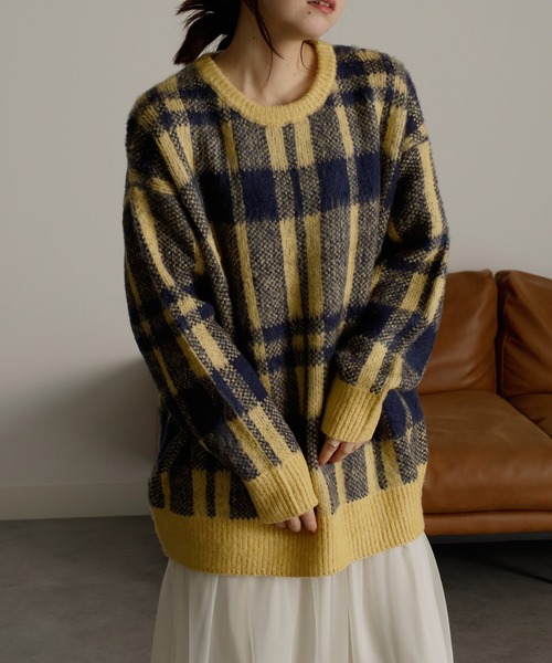 RANAN（ラナン） ニット セーター チェック柄ふんわり起毛ニット