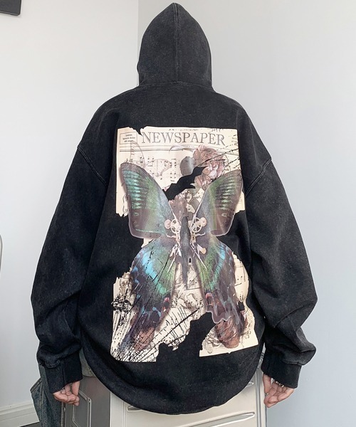 パーカー 「FVLMEN」butterfly back print pullover parka