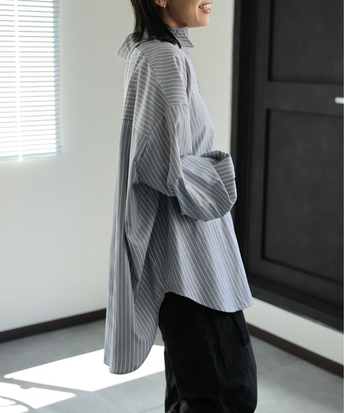 ブラウス シャツ ビッグカフスストライプシャツ レディース antiqua ビッグカフスストライプシャツ シャツ レディース