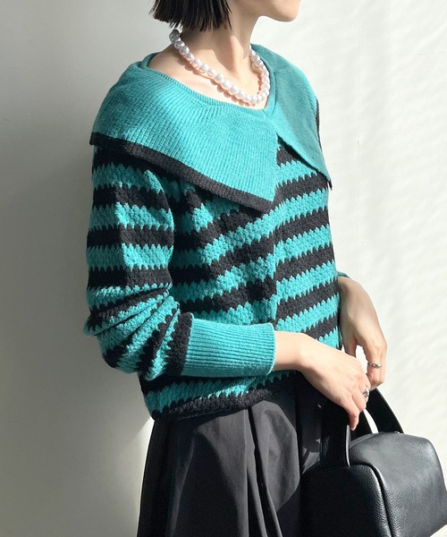 トップス k STELLA FISH ニット Big Color Border Knit Tops レディース