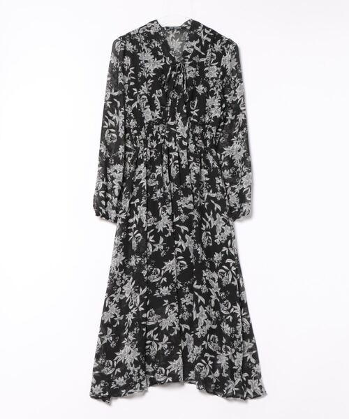 ワンピース 花柄ボウタイロングスリーブワンピース レディース  