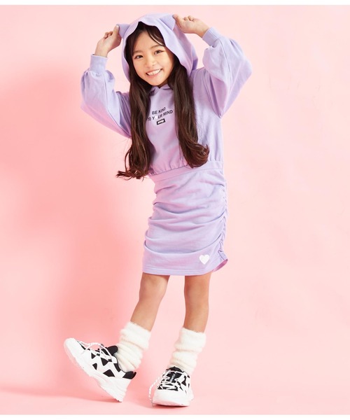 猫耳フード付き ピンク ミニワンピース ANAP kids（アナップキッズ） ワンピース ねこ耳フード付きミニ裏毛