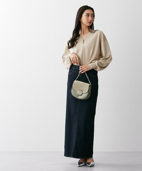 slattgir スカート 高身長 すごのびストレッチデニムマキシ