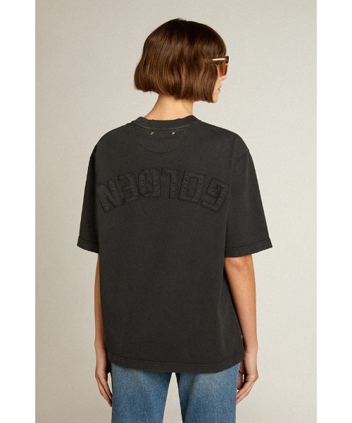 tシャツ Tシャツ（ウォッシュドブラック） バックに逆さまのロゴ - Asian fit メンズ レディースの画像