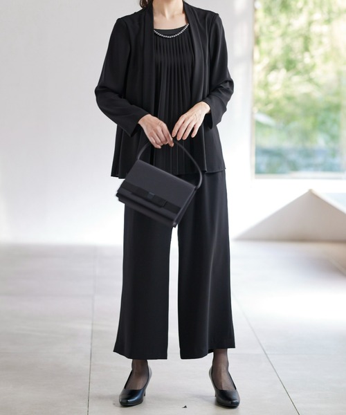 BELLUNA セットアップ 洗える重ね着風ワイドパンツセットアップ