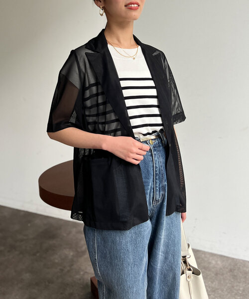 公式完売＊ジャケット テーラードジャケット メッシュライトシングルジャケット Chez toi（シェトワ） ジャケット テーラードジャケット 5分袖メッシュ