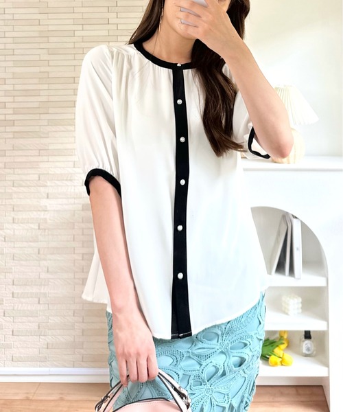 tocco closet ブラウス シャツ 「ZOZO限定」配色ノーカラー
