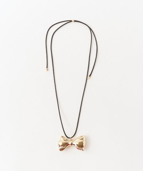 リボンモチーフ ゴールドネックレス 約40cm ROOP TOKYO ネックレス 革紐 ゴールドチャームリボンモチーフ 紐