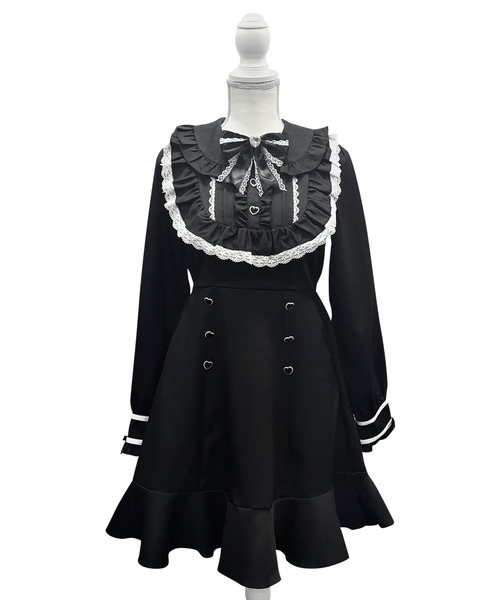 DearMyLove ワンピース ヨークフリルハートビジューリボンフレア