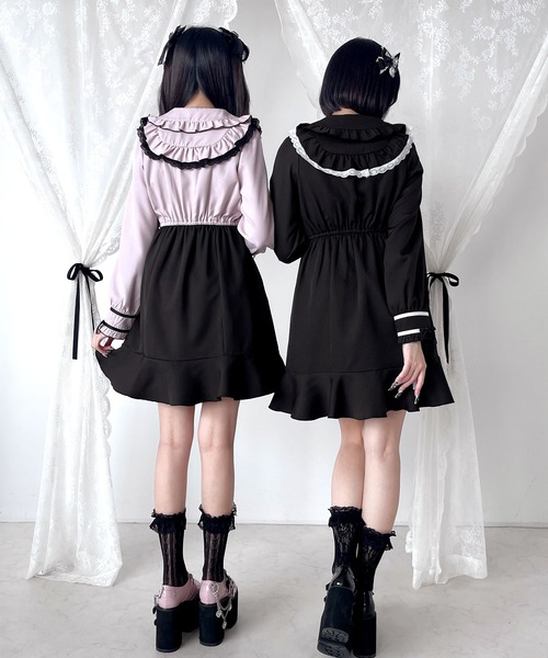 DearMyLove ワンピース ヨークフリルハートビジューリボンフレア