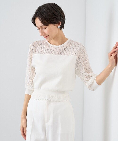 豪華 ANAYI 「ANAYI」 半袖ニット 38 オフホワイト レディース トップス