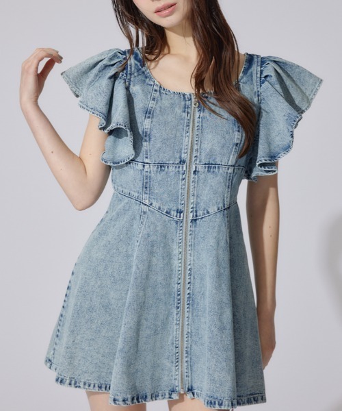 【ヒロインワンピ】フリルスリーブマーメイドワンピース　春服 夏服 タグ付き rienda | 【岡崎紗絵さん着用アイテム・ヒロインワンピ】フリル
