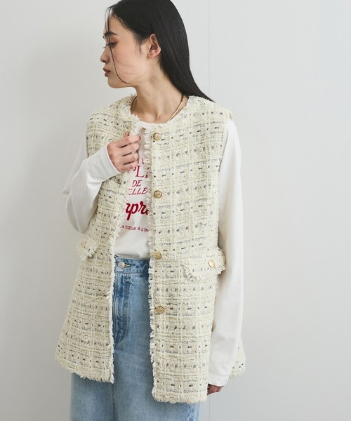じゃりこ【新品タグ付】VIS ノーカラーツイードジレ VIS ベスト ジレ 「WEB限定」ノーカラーツイードジレ レディース