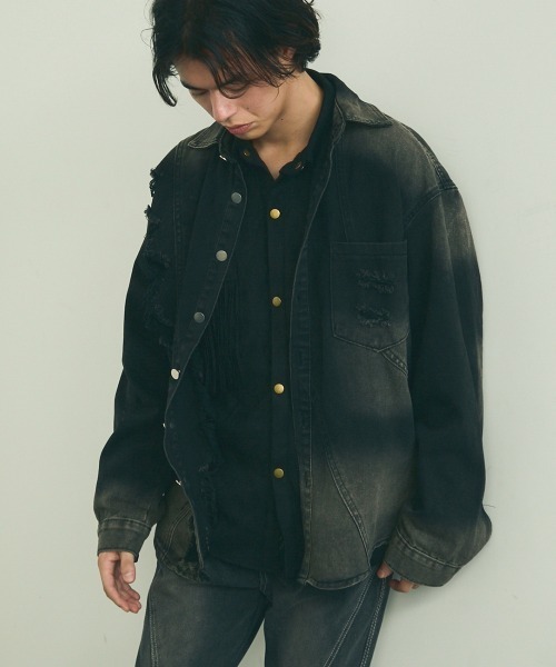 Shoowtime シャツ vintage wash black denim shirt / ビンテージ