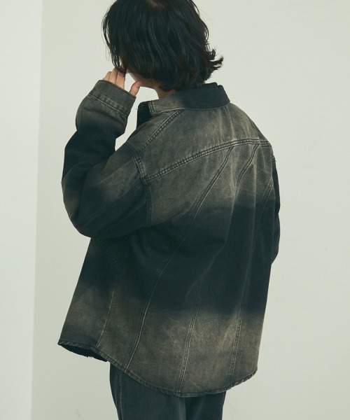 order ウォッシュ　ブラックデニム デニム ウォッシュ加工 ワイドパンツ ユニセックス ブラック