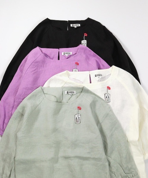 STUDIO PICONE（スタジオピッコーネ） ブラウス シャツ 刺繍ワッペン麻