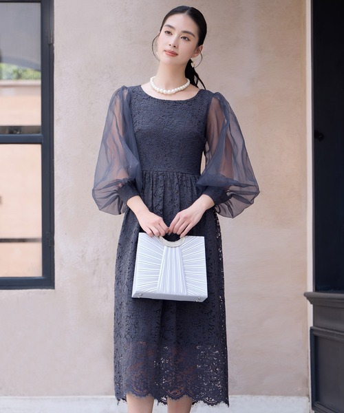 DRESS+（ドレスプラス） ドレス レースとシアー素材を切り替えた大人