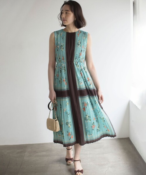 組曲（KUMIKYOKU） ワンピース スカーフパネルプリント ワンピース