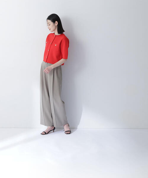 カーディガン エンブレムボタンニットジャケット半袖 レディース NATURAL BEAUTY BASIC カーディガン エンブレムボタンニット