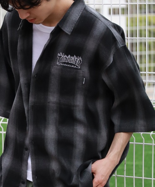新品タグ付き　M.U.L. ダメージ半袖シャツ THRASHER（スラッシャー） シャツ 半袖 「THRASHER/スラッシャー