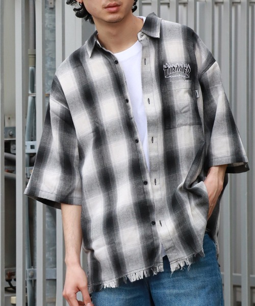 新品タグ付き　M.U.L. ダメージ半袖シャツ THRASHER（スラッシャー） シャツ 半袖 「THRASHER/スラッシャー