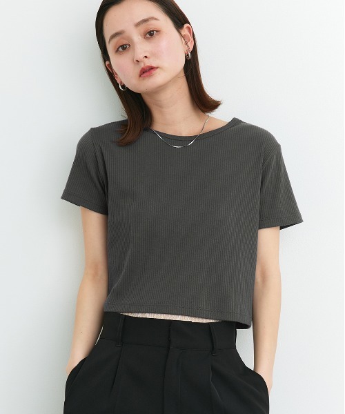 tシャツ リブ クルーネックTシャツ レディース ad thie tシャツ リブクルーネック コンパクトTシャツ