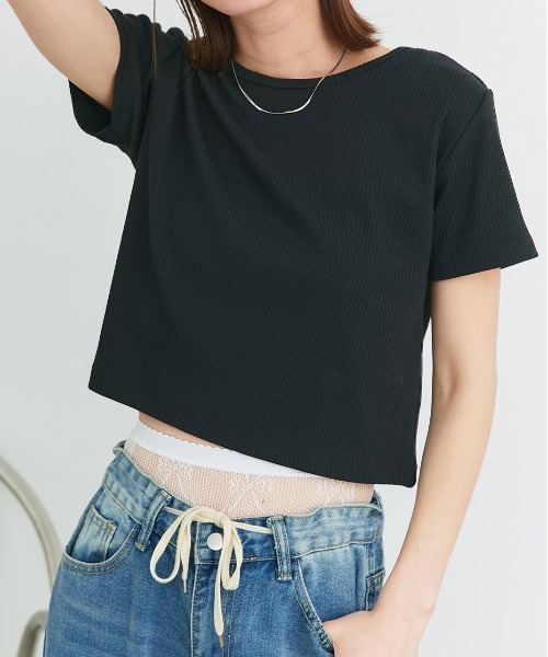 tシャツ リブ クルーネックTシャツ レディース tシャツ リブ クルーネック カットソー レディース : ZOZOTOWN