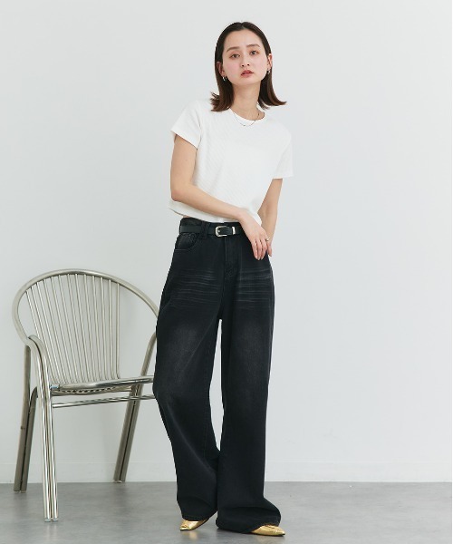 tシャツ リブ クルーネックTシャツ レディース ad thie tシャツ リブクルーネック コンパクトTシャツ