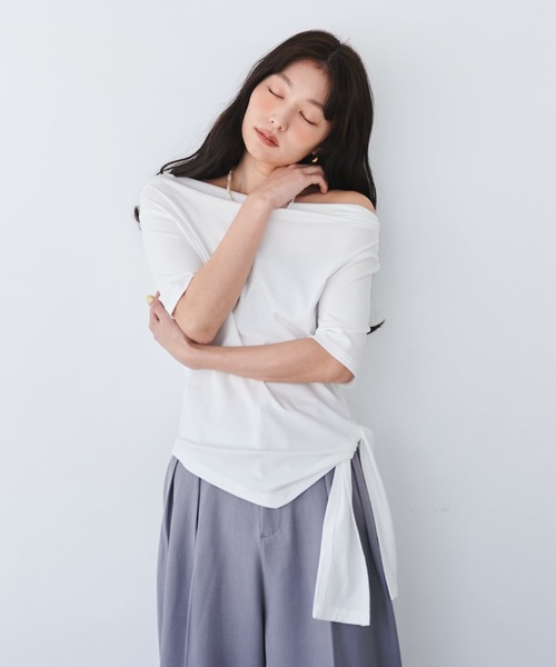 tシャツ ウエストドレープカットソー レディース tシャツ ウエストデザインドレープトップス レディース