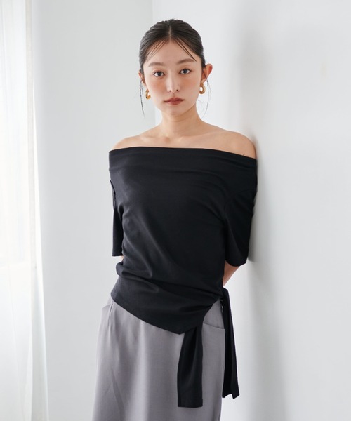 tシャツ ウエストドレープカットソー レディース tシャツ ウエストデザインドレープトップス レディース