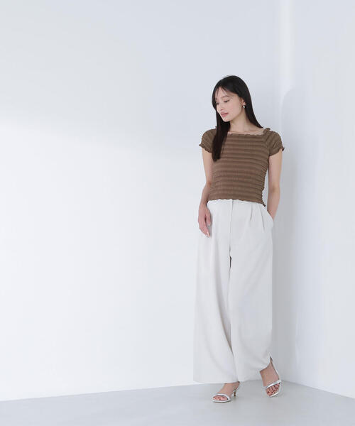 tシャツ シャーリングコンパクトカットソー レディース NATURAL BEAUTY BASIC tシャツ シャーリングコンパクト