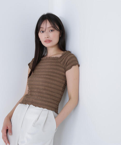 tシャツ シャーリングコンパクトカットソー レディース NATURAL BEAUTY BASIC tシャツ シャーリングコンパクト