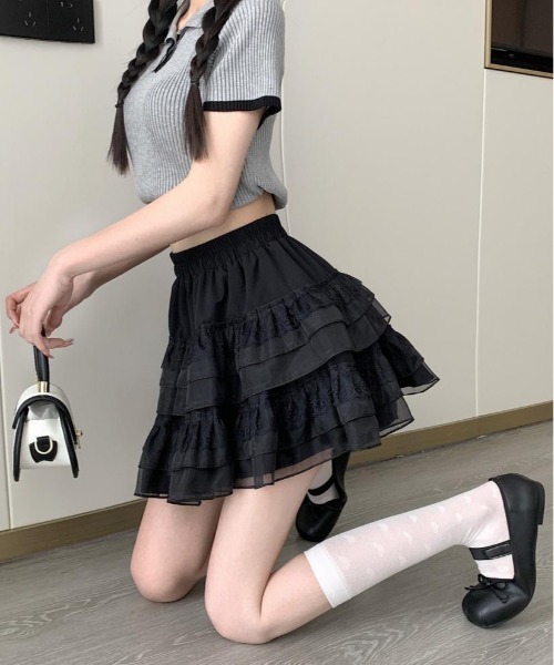 ギャザースカート（インナーパンツ付き）　シェリミー cheri mi クロススカート(インナーパンツ付き) シェリミー