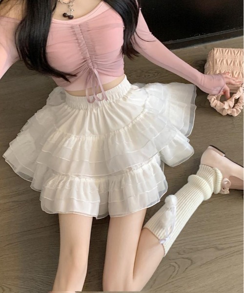ギャザースカート（インナーパンツ付き）　シェリミー cheri mi クロススカート(インナーパンツ付き) シェリミー