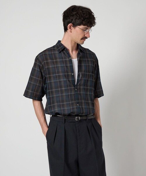 【美品】Steven Alan/シルクリネン混/チェック半袖シャツ/M Steven Alan＞ コットン/シルク/リネン チェック レギュラー
