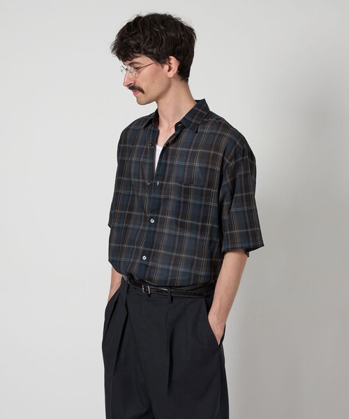 スティーブンアラン 半袖 レギュラーカラー 半袖 チェック シャツ L STEVEN ALAN シャツ 「Steven Alan」 シアー マドラスチェック
