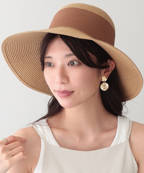 Lace Ladies 帽子 ハット 配色 リボン ビッグ ストロー