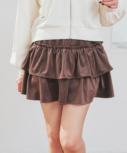 ブラウン フリル付きミニスカート Honeys（ハニーズ） スカート フリルミニスカート : ZOZOTOWN Yahoo!店