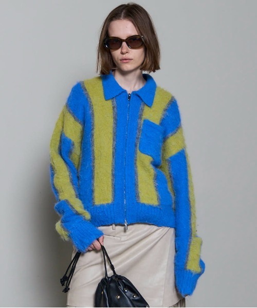 カーディガン 「25AW PRE-ORDER」Soutien Collar Stripe Zip Knit Cardigan/ステンカラーストライプジ