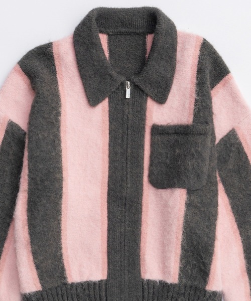 MAISON SPECIAL ストライプ ニットカーディガン MAISON SPECIAL カーディガン Soutien Collar Stripe Zip Knit