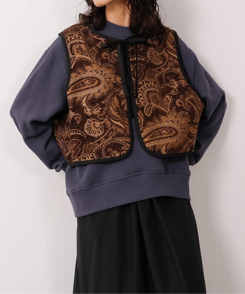 emesuelee ベスト ジレ ペイズリー柄ゴブランベスト レディース