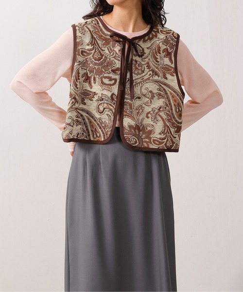 emesuelee ベスト ジレ ペイズリー柄ゴブランベスト レディース